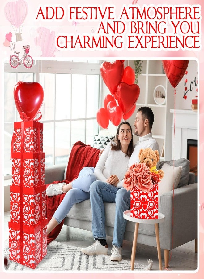 Funnymoom مجموعة فاني موم المكونة من 4 صناديق هدايا متداخلة مع أغطية، صناديق هدايا مربعة قابلة للتكديس مع بالون على شكل قلب، مثالية لهدايا عيد الحب، وتزيين حفلات أعياد الميلاد، وحفلات الزفاف، وحفلات الكريسماس. - Image 5